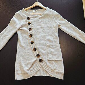 Twik Button Detail Cream Faux Wrap Pullover Sweater